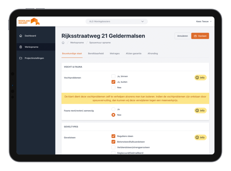 Directe digitalisatie van registratie, documentatie en vastlegging van opleverpunten