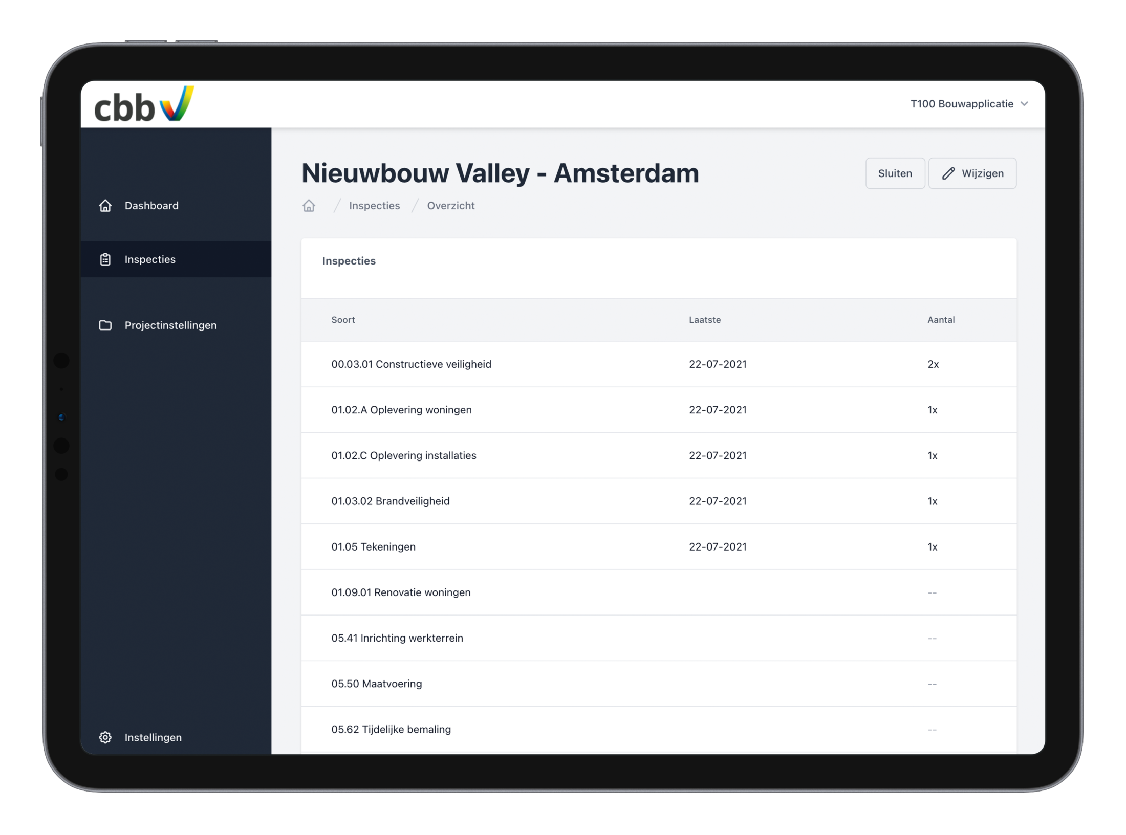 Bouwapplicatie Opname en inspecties