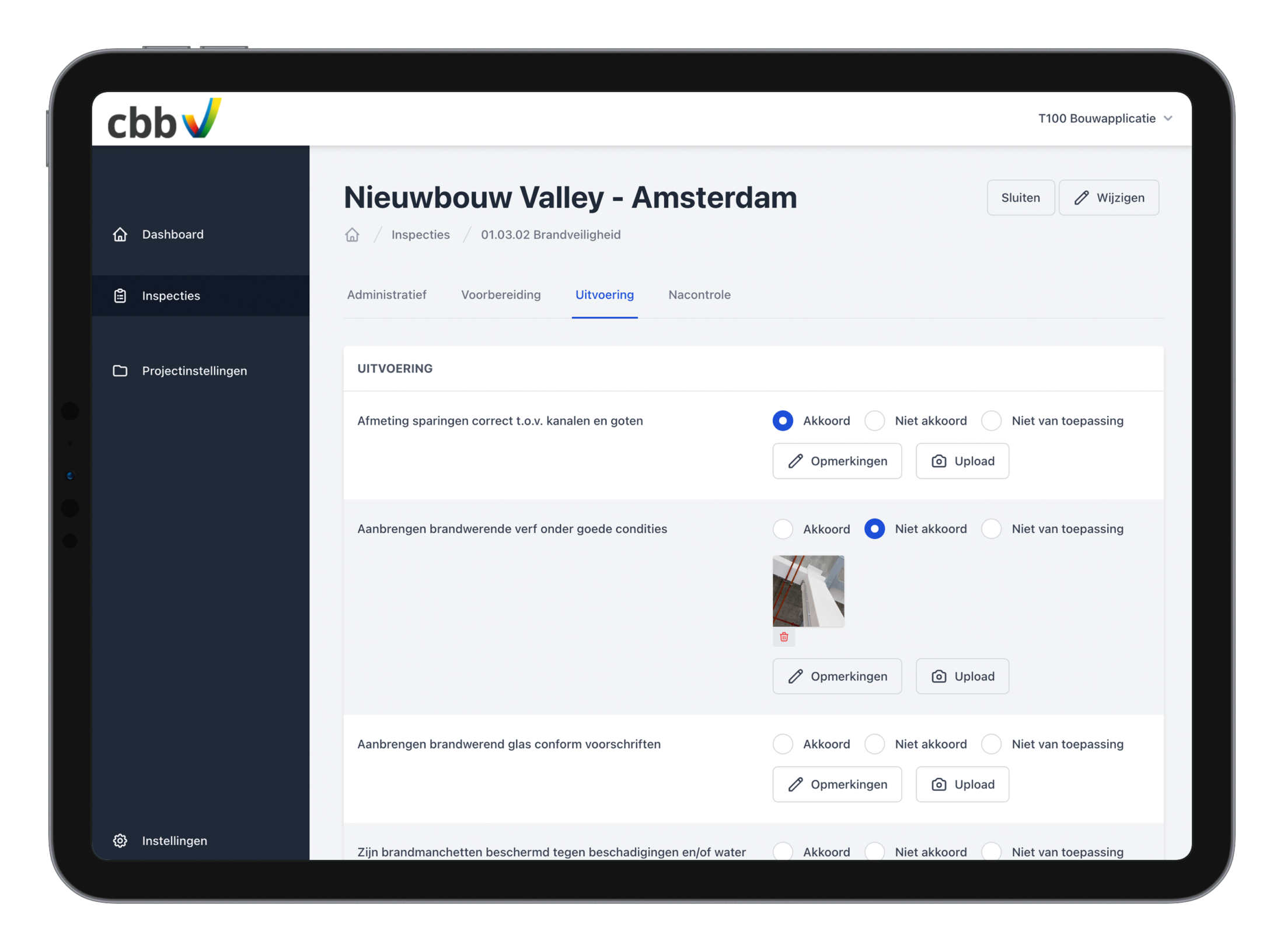 Bouwapplicatie Opname en inspecties